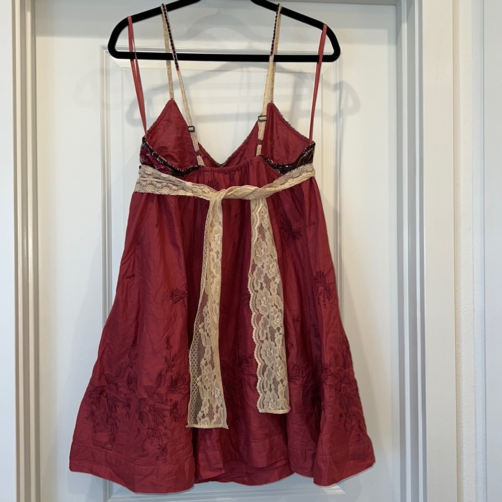 ๐๐พ FREE PEOPLE Vintage Boho Beaded Lined Lace Mixed Material Dress Size 12 - Picture 3 of 8